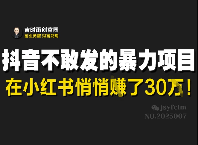 抖音不敢发的暴利项目，在小红书悄悄挣了30W壹学湾 - 一站式在线学习平台，专注职业技能提升与知识成长壹学湾