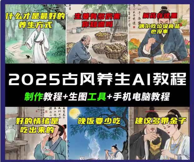 抖音AI古风养生视频教程日入五张 轻松涨粉 10W+壹学湾 - 一站式在线学习平台，专注职业技能提升与知识成长壹学湾