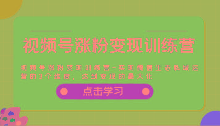 视频号涨粉变现训练营-实现微信生态私域运营的3个维度，达到变现的最大化壹学湾 - 一站式在线学习平台，专注职业技能提升与知识成长壹学湾