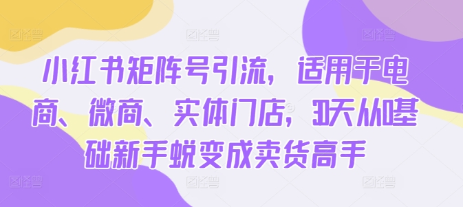 小红书矩阵号引流，适用于电商、微商、实体门店，30天从0基础新手蜕变成卖货高手壹学湾 - 一站式在线学习平台，专注职业技能提升与知识成长壹学湾