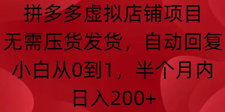 拼多多虚拟店铺项目，无需压货发货，自动回复，小白从0到1，半个月内日入200+【揭秘】壹学湾 - 一站式在线学习平台，专注职业技能提升与知识成长壹学湾