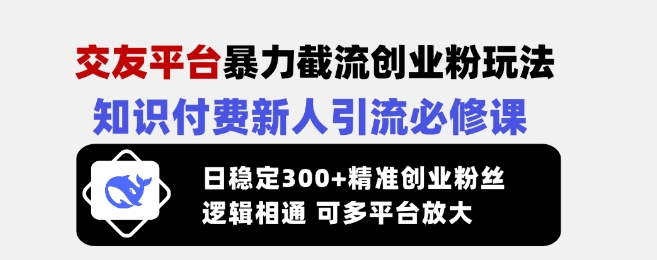 交友平台暴力截流创业粉玩法，知识付费新人引流必修课，日稳定300+精准创业粉丝，逻辑相通可多平台放大壹学湾 - 一站式在线学习平台，专注职业技能提升与知识成长壹学湾