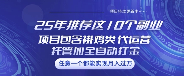 25年推荐这10个副业项目包含褂鸡类、代运营托管类、全自动打金类【揭秘】壹学湾 - 一站式在线学习平台，专注职业技能提升与知识成长壹学湾