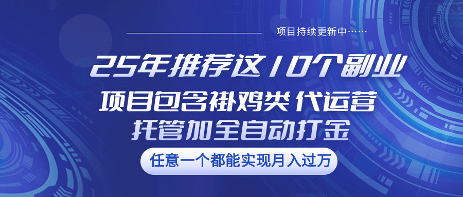 25年推荐这10个副业 项目包含褂鸡类、代运营托管类、全自动打金类壹学湾 - 一站式在线学习平台，专注职业技能提升与知识成长壹学湾