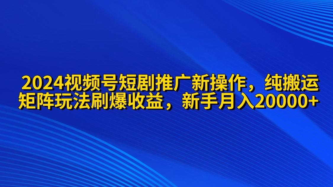 (9916期)2024视频号短剧推广新操作 纯搬运+矩阵连爆打法刷爆流量分成 小白月入20000壹学湾 - 一站式在线学习平台，专注职业技能提升与知识成长壹学湾