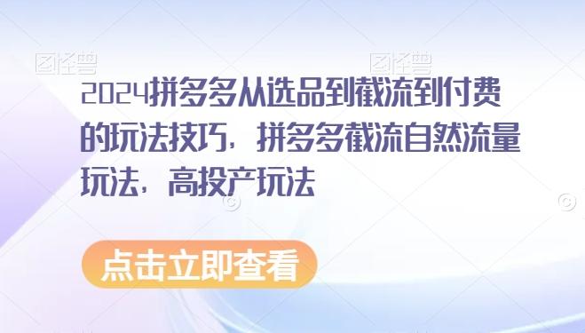 2024拼多多从选品到截流到付费的玩法技巧，拼多多截流自然流量玩法，高投产玩法壹学湾 - 一站式在线学习平台，专注职业技能提升与知识成长壹学湾