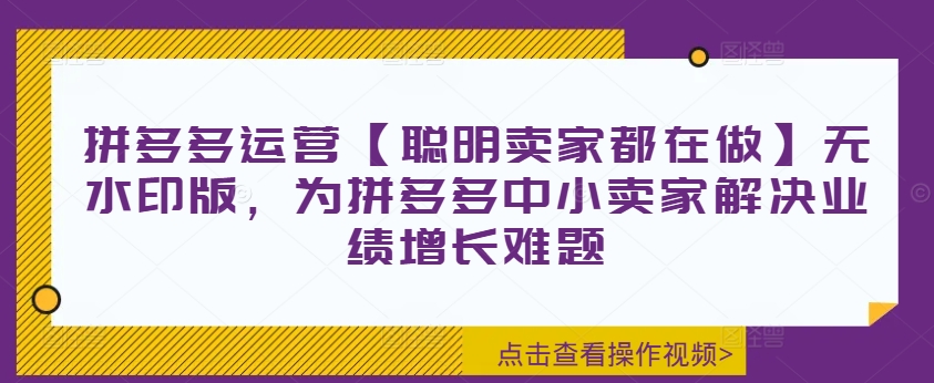 拼多多运营【聪明卖家都在做】无水印版，为拼多多中小卖家解决业绩增长难题壹学湾 - 一站式在线学习平台，专注职业技能提升与知识成长壹学湾