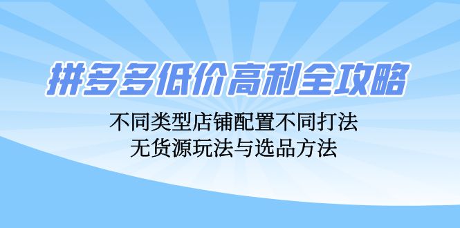 拼多多低价高利全攻略：不同类型店铺配置不同打法，无货源玩法与选品方法壹学湾 - 一站式在线学习平台，专注职业技能提升与知识成长壹学湾