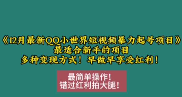 12月最新QQ小世界短视频暴力起号项目，最适合新手的项目，多种变现方式壹学湾 - 一站式在线学习平台，专注职业技能提升与知识成长壹学湾