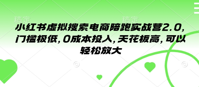 小红书虚拟搜索电商陪跑实战营2.0，门槛极低，0成本投入，天花板高，可以轻松放大壹学湾 - 一站式在线学习平台，专注职业技能提升与知识成长壹学湾