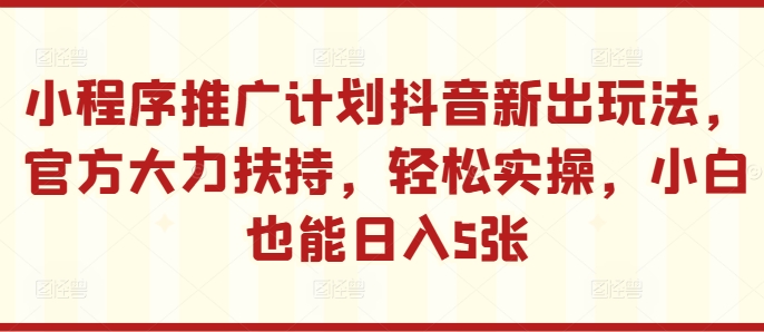 小程序推广计划抖音新出玩法，官方大力扶持，轻松实操，小白也能日入5张【揭秘】壹学湾 - 一站式在线学习平台，专注职业技能提升与知识成长壹学湾